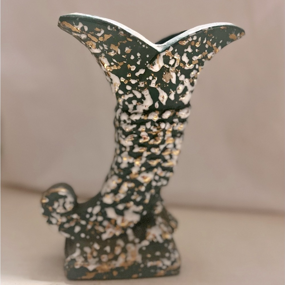 Rare Vintage Savoy Hand Painted Green Mermaid Vase Retro Mottled Mid Century
